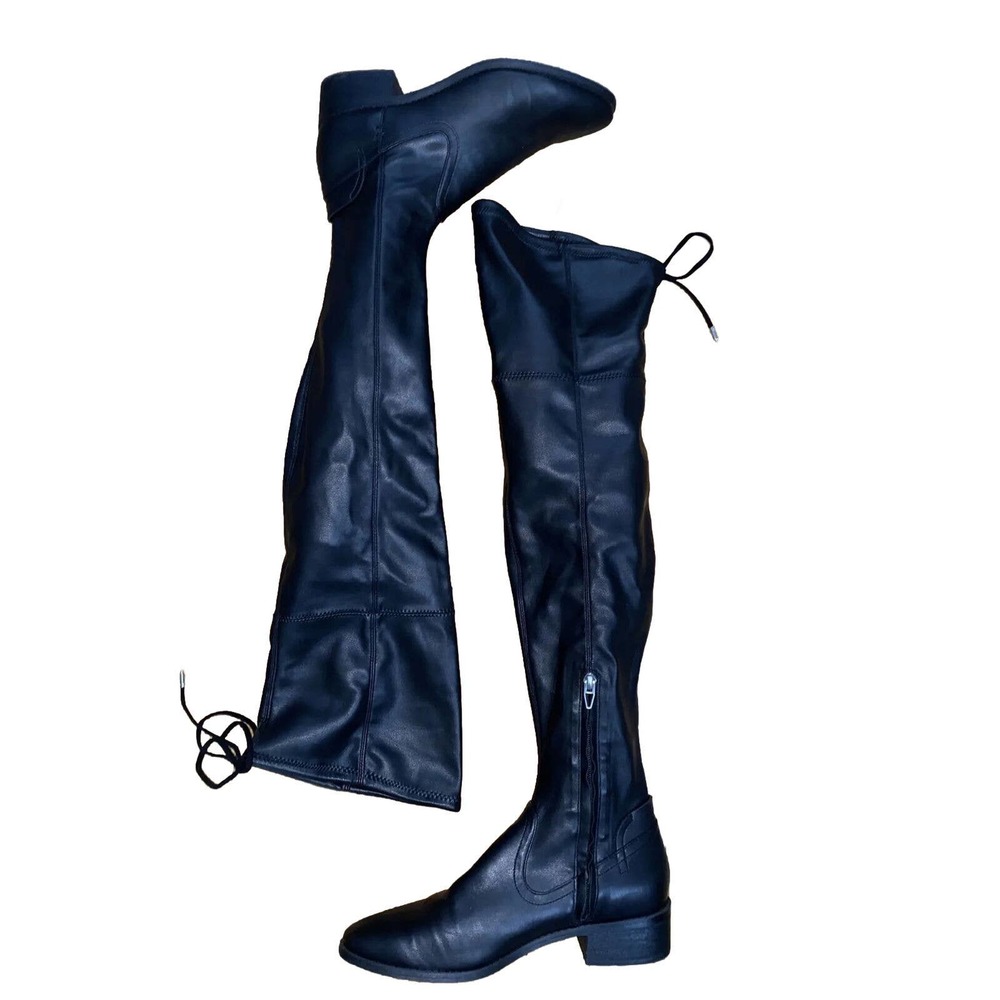 Dolce Vita Jimmy Over The Knee Boots Black Soft Leather Flat Heel Size 10 EUC